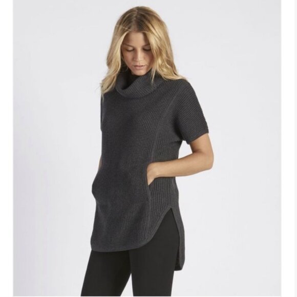 Ugg Shelby Selby Short Sleeve Cowl Neck Sweater Tunic Charcoal Gray M - Picture 2 of 7